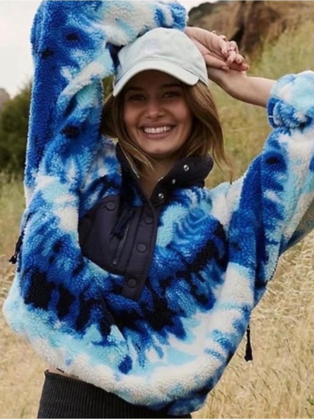 Tie-Dye Sherpa Pullover Jacket - Blue hit the slopes rocky ridge mountain high